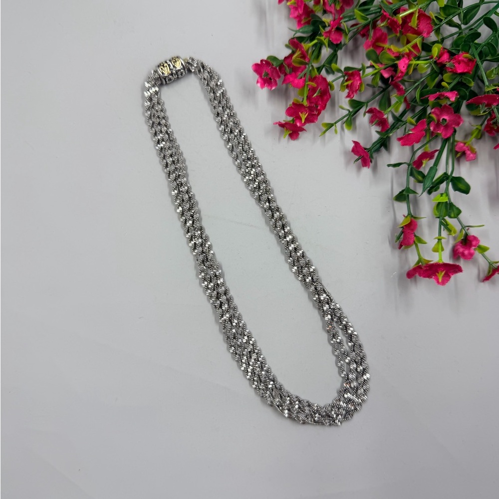 Silver Twisted Rope Multi Chain Necklace with Magnetic Closure